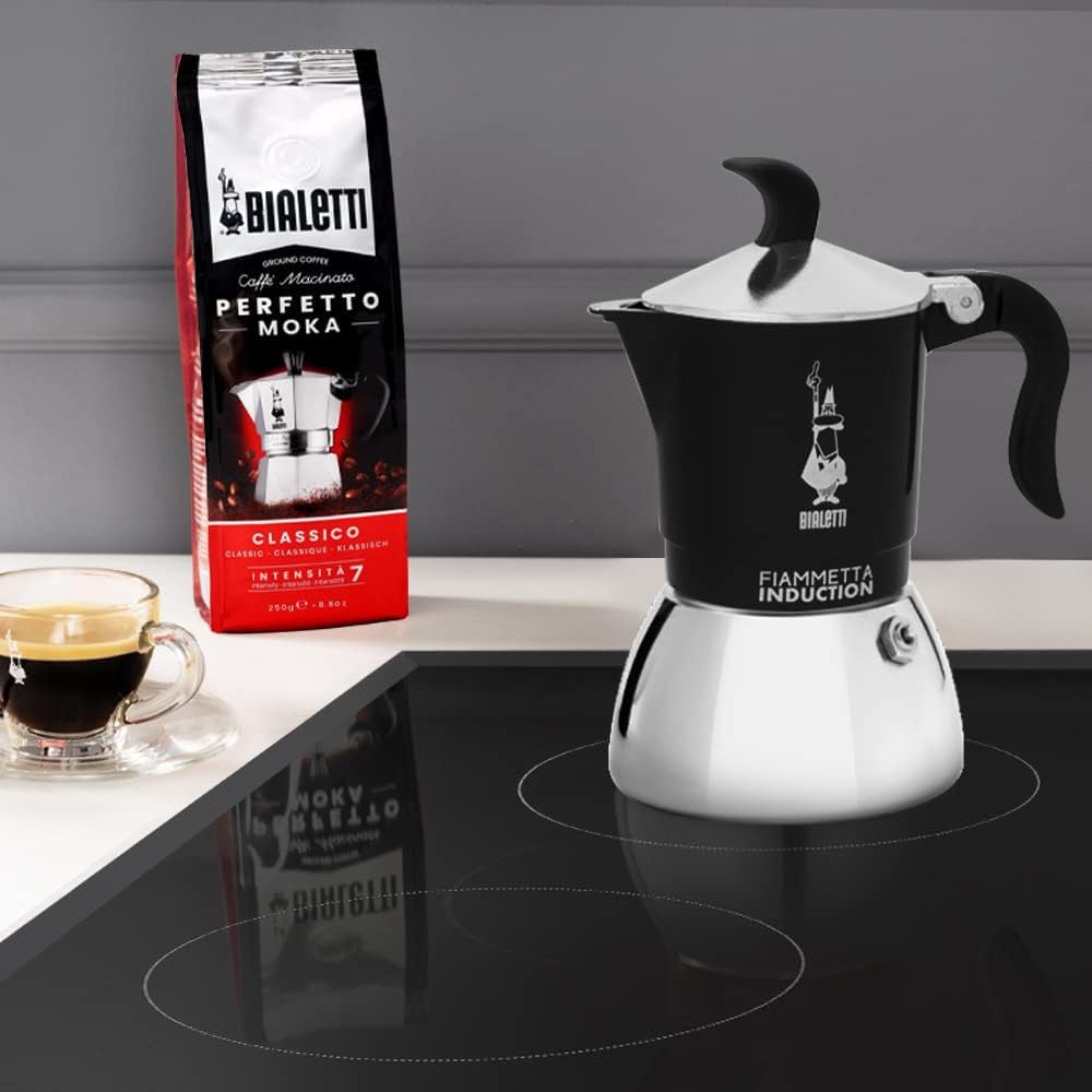 Bialetti Fiammetta Induktionskaffeemaschine, 2 Tassen (100 ml), für alle Herdarten geeignet, elegantes Design, schwarz