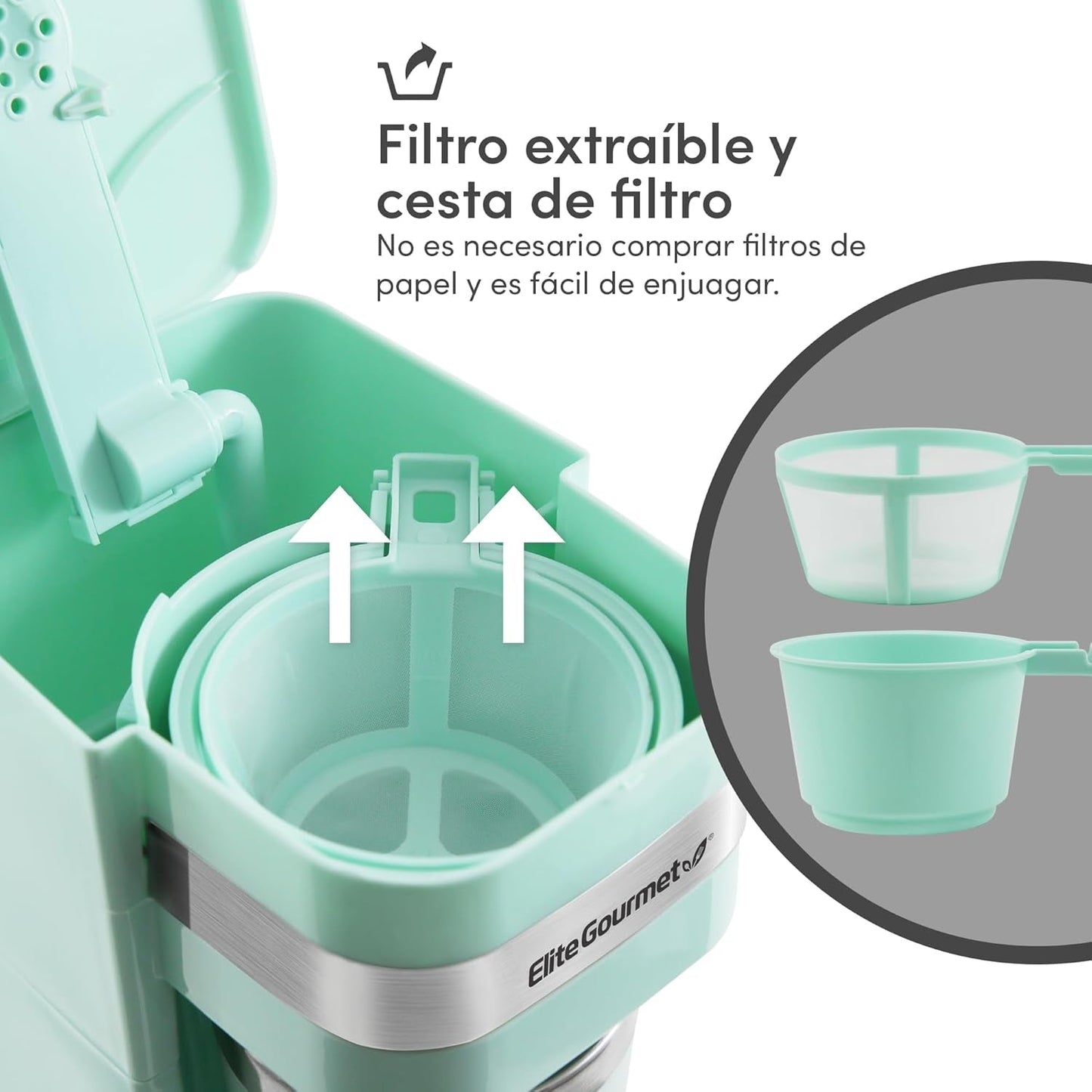 EHC113M# Kompakter persönlicher Filter-Espressobereiter für Einzelportionen mit Edelstahl-Reise-Thermobecher im Inneren, gemahlener Kaffee, wiederverwendbarer Filter, Mintgrün, 400 ml