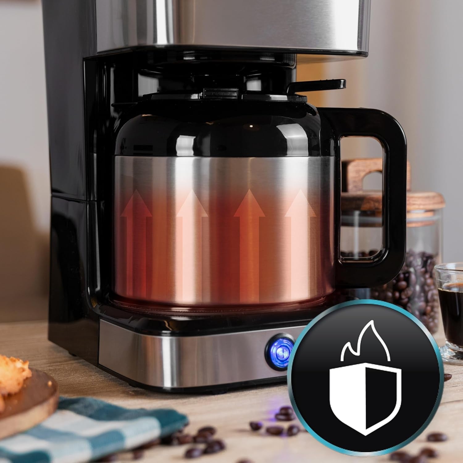 Cecotec Coffee 66 Drop & Thermo Filterkaffeemaschine, 950 W, 1,2 l, 10 Tassen, ExtremeAroma-Technologie, Anti-Tropf-Funktion, Wasserstandsanzeige, wiederverwendbarer Hauptfilter, Überhitzungsschutz