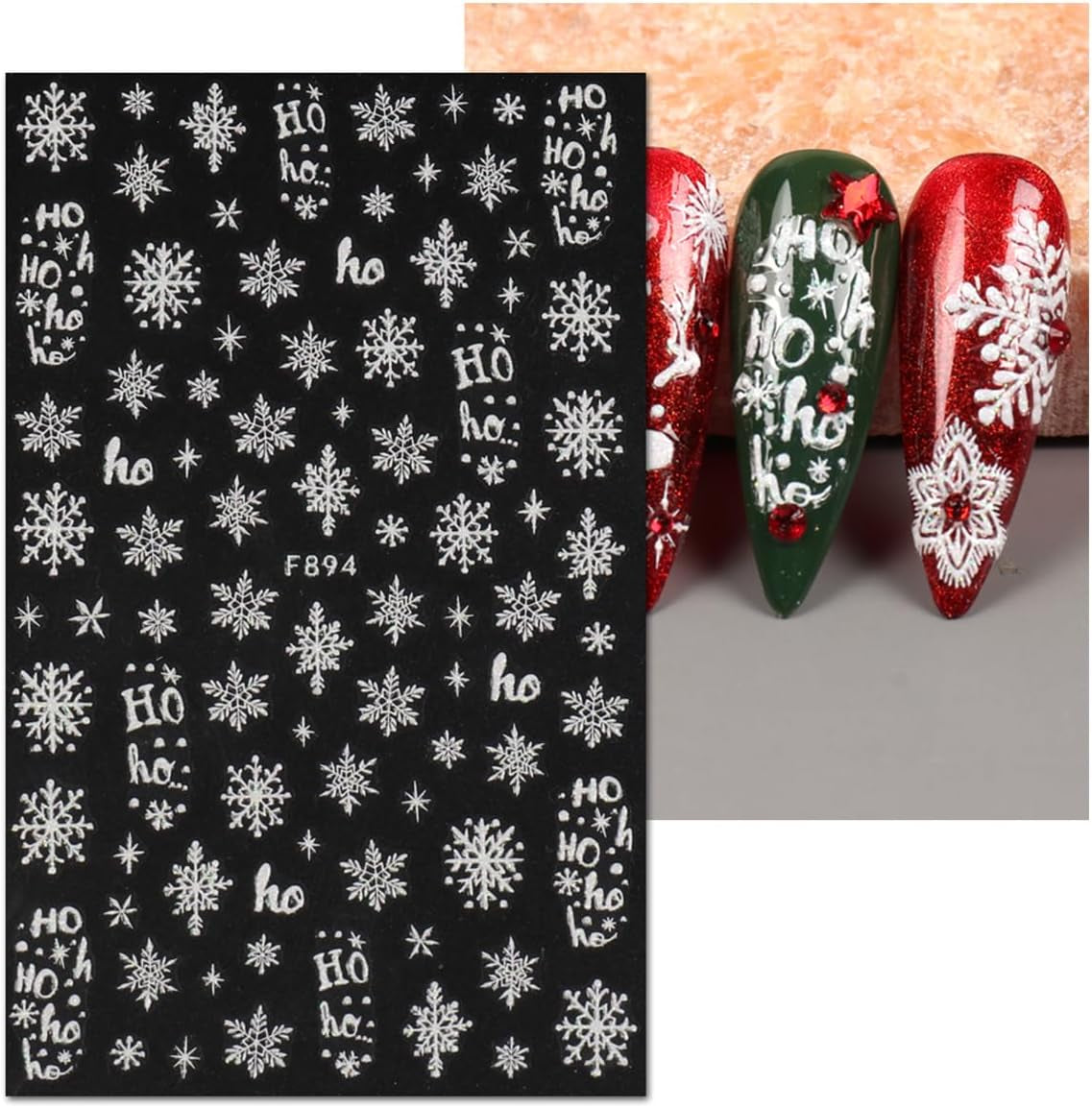 JMEOWIO Nagelsticker Weihnachten Weiß Glitter 8 Blatt Nail Art Sticker Selbstklebend Nagelaufkleber Schneeflocke Winter Urlaub Dekoration Nageldesign Zubehör