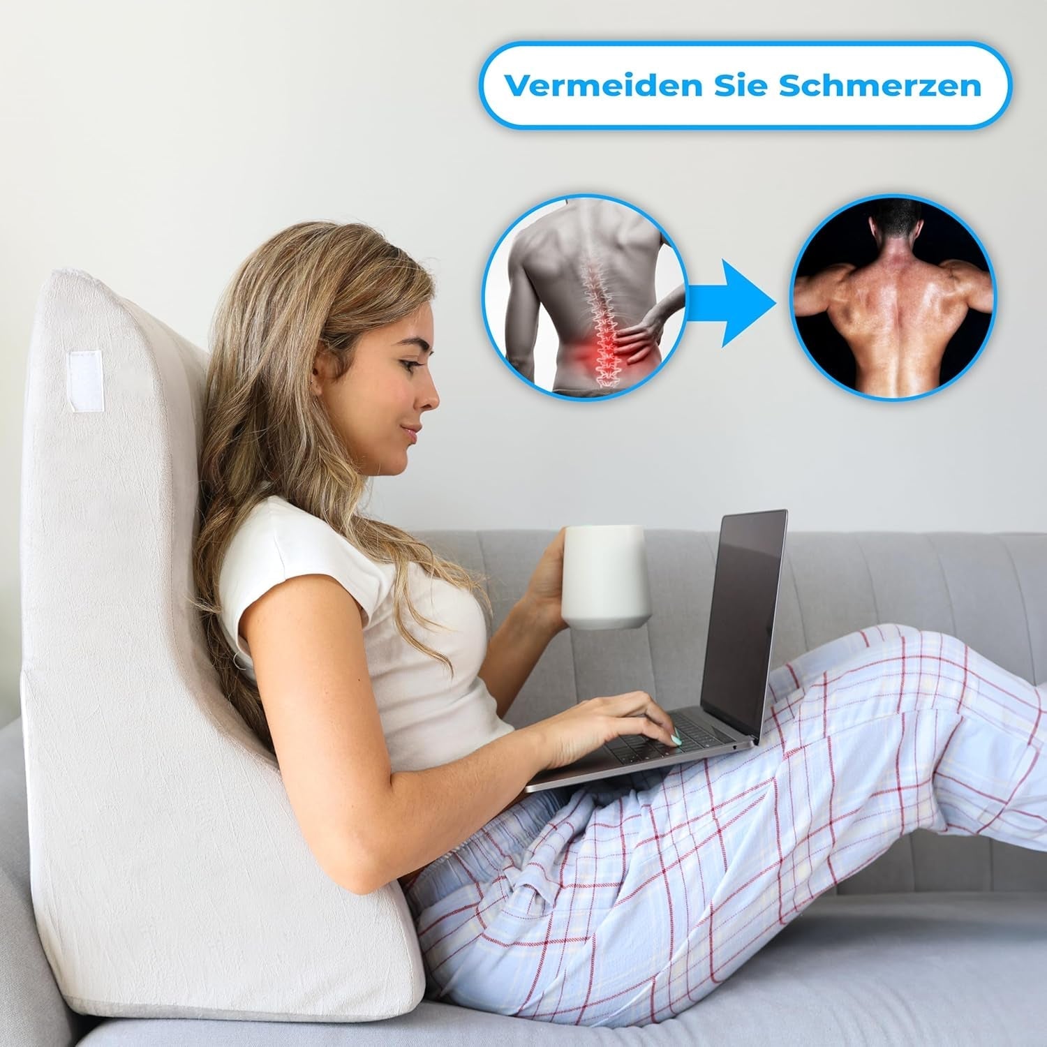 Lesekissen aus Memory-Schaum | Ergonomisches Rückenkissen und Keil für Bett, Couch und Sofa | Orthopädisches Stützkissen bei Rückenschmerzen und Verspannungen
