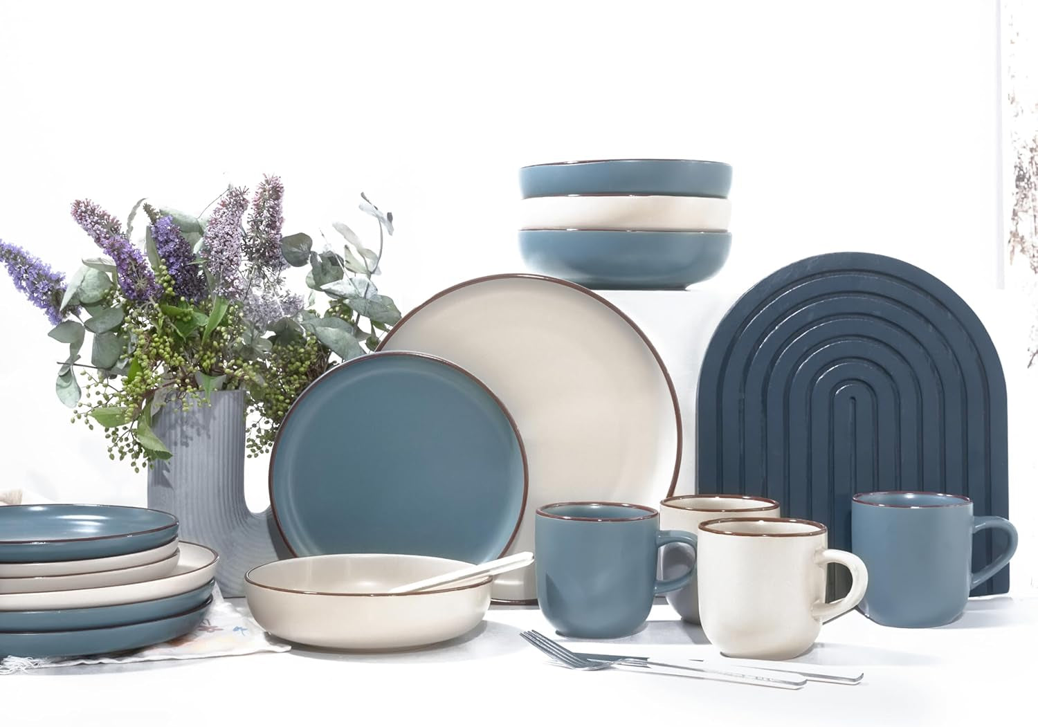 CreaTable, 21016, Serie Modern Scandic Blue-Grey, 16-teiliges Tafelservice, Kombiservice aus Porzellan, spülmaschinen- und mikrowellengeeignet, hochwertige Verarbeitung
