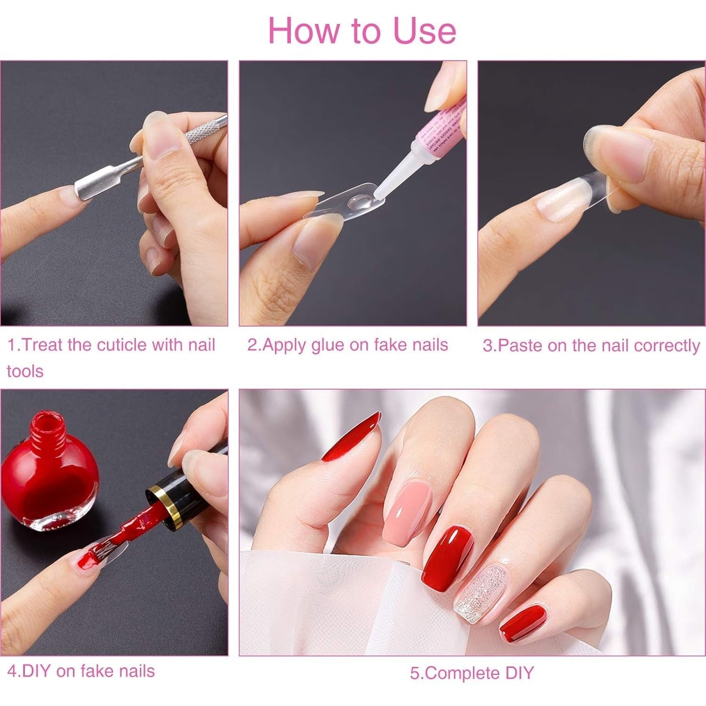 200 Stück künstliche Nagelspitzen, 10 Größen, Acryl, künstliche Nägel mit Nagelhautschieber und transparenter Box für Frauen und Mädchen (natürlich und transparent)