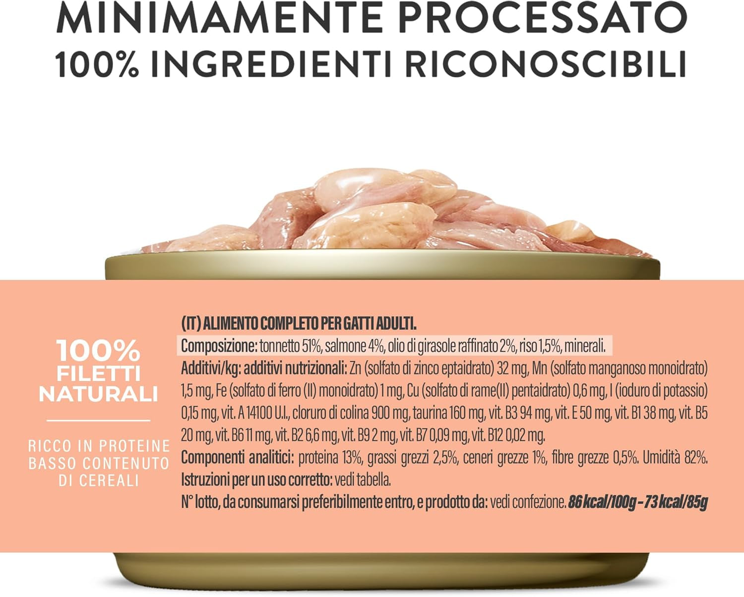 Lachs-Thunfisch in Gelee, komplettes Nassfutter für Katzen, in Dosen, mit zusätzlichen Vitaminen, 100 % natürlich, 6 x 85 g