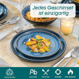 Geschirr-Set für 6 Personen, Vancasso PLAYA, 24-teiliges Porzellan-Geschirr-Set für 6 Personen, Blau, inklusive Teller, Suma-Teller, Schüsseln und Salatteller, spülmaschinen- und mikrowellengeeignet