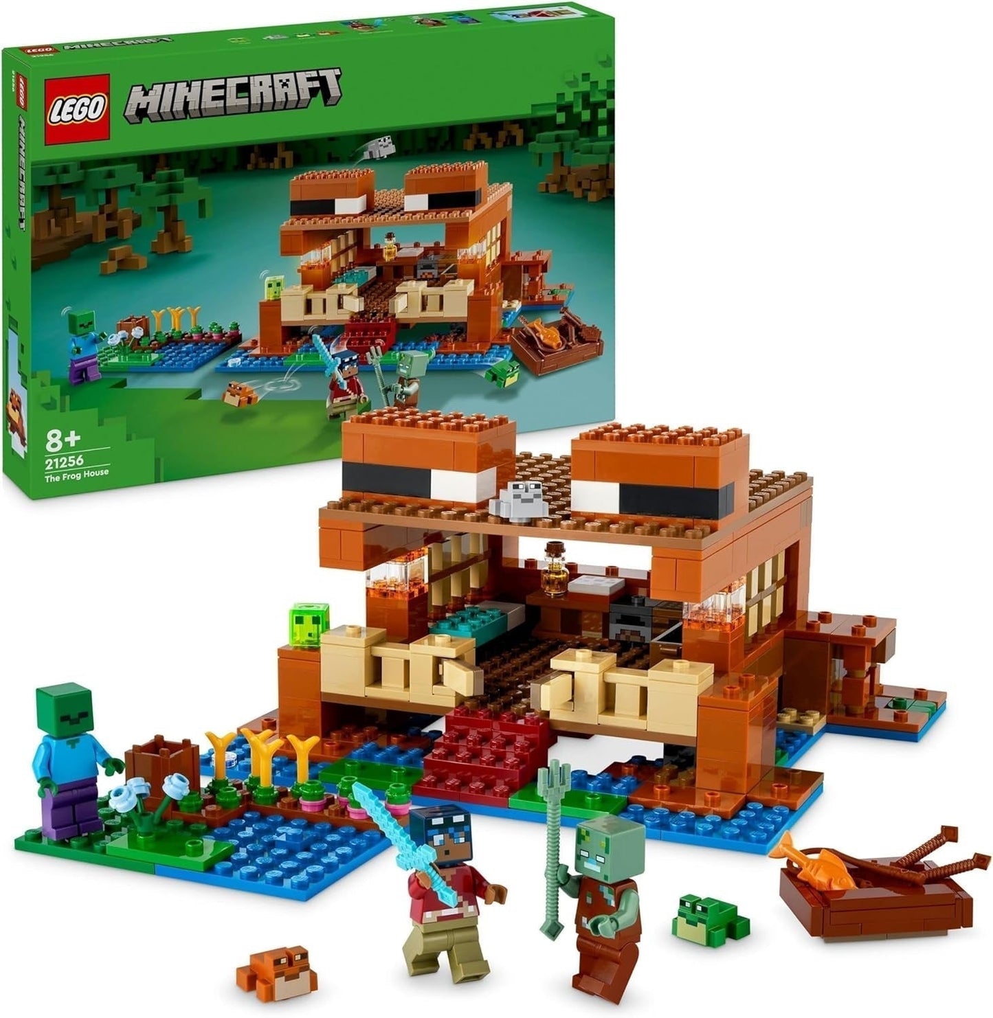 LEGO Minecraft Das Froschhaus, Spielzeughaus mit Figuren wie Zombie, Schleim und Ertrinkender, plus Zubehör wie Spielzeugboot und Werkbank, Geschenk für Jungen und Mädchen ab 8 Jahren 21256 Bausets Besuche den LEGO-Store Single