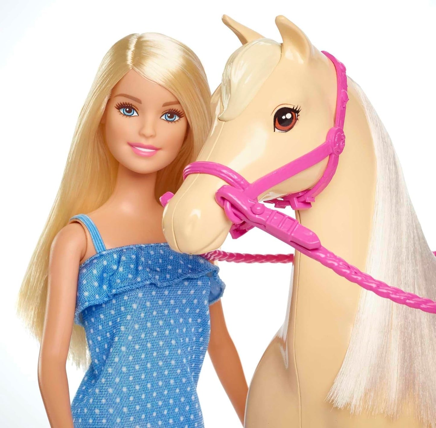 Barbie-Puppe und Pferdespielzeug, Reitzubehör, inklusive 1 Puppe und 1 Pferd, geeignet als Geschenk für Kinder ab 3 Jahren, FXH13
