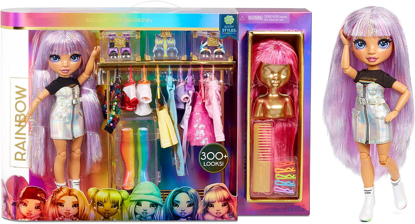 Rainbow High 571049 Fashion Studio – Exklusive Puppe mit Kleidung, Accessoires und 2 glänzenden Perücken – Kreieren Sie über 300 Outfits!