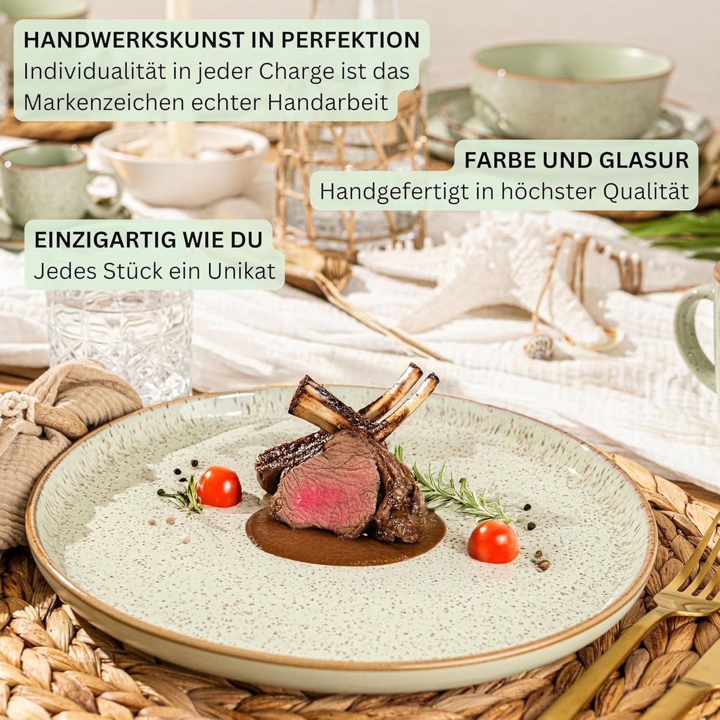 SÄNGER Rio Mint | Steinzeug-Geschirrset für 6 Personen, 6 Teller, 6 Dessertteller, 6 Schüsseln, Mintgrün | DIE VALUE-KOLLEKTION