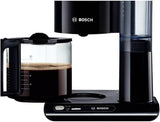 Bosch Styline TKA8013 Filter-Espressomaschine, Aromasensor, 1,25 l Aroma-Einmachglaskaraffe, 10–15 Tassen, automatische Abschaltung, Entkalkungssystem, Anti-Tropf-System, rotierender Filterhalter, 1160 W, Schwarz