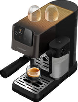 Siebträger-Espressomaschine GRUNDIG KSM 5330 mit integriertem Milchbehälter, Leistung 1628 W, Pumpendruck 15 bar, Doppeldüse, farbiges Touch-Display, BrewSense, CreamyPro, Edelstahl dunkel/Schwarz