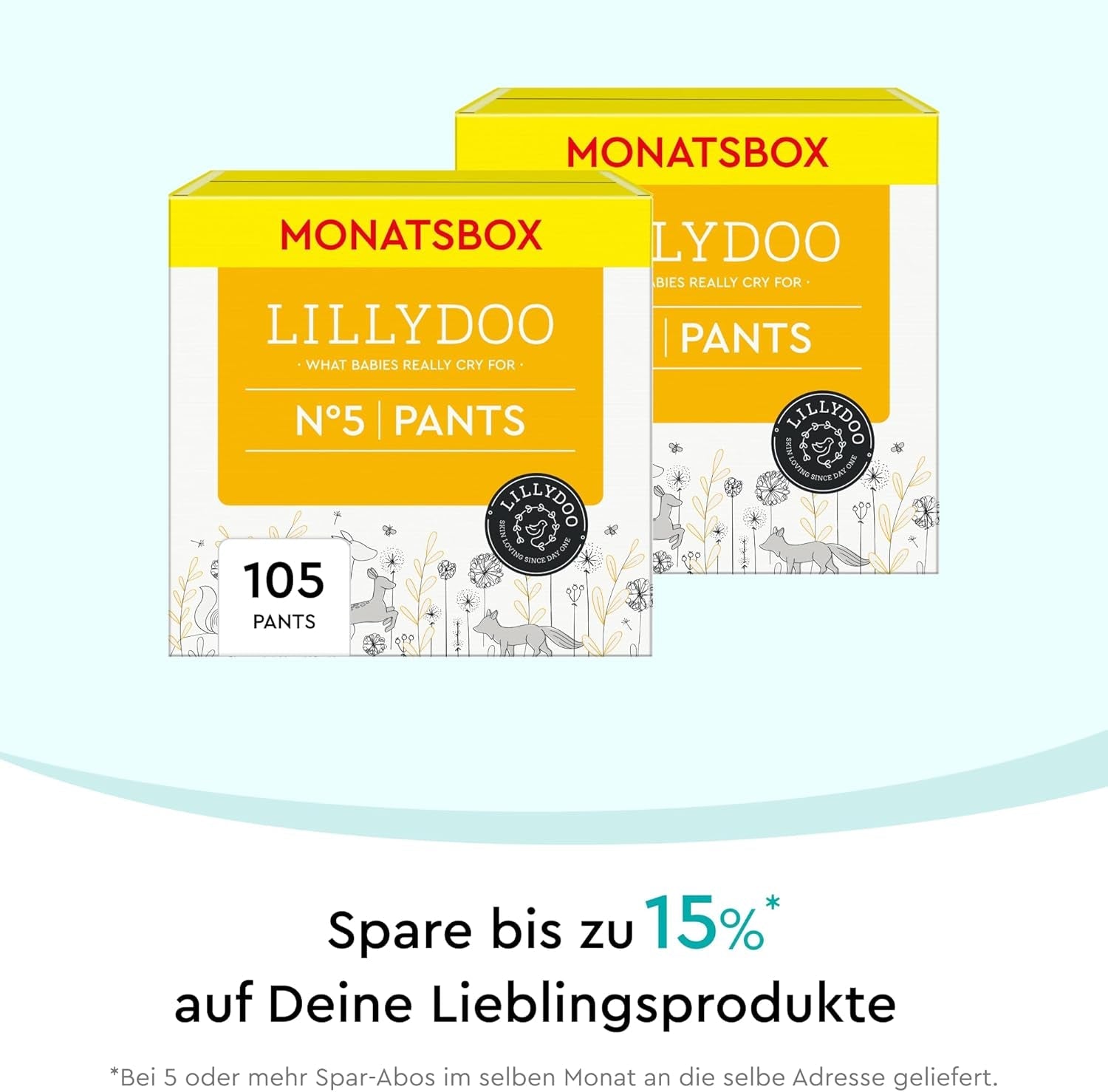 LILLYDOO hautfreundliche Hosen, Größe 5 (12–17 kg), Monatsbox (105 Stück)