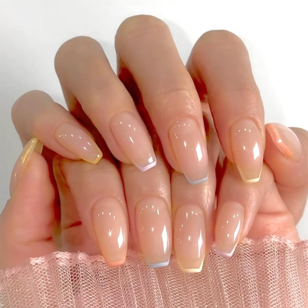 Lange French Tips Gold Glitzer Kleber auf langen quadratischen Nägeln Glitzer French Tip Falsche Nägel Set Quadratische künstliche Nägel für Frauen 24 Stück