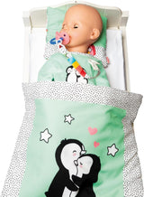 Heless 1181 – Puppenoverall im Polka Dot-Pinguin-Design aus weichem Velours mit hochwertiger Stickerei, Größe 28–35 cm