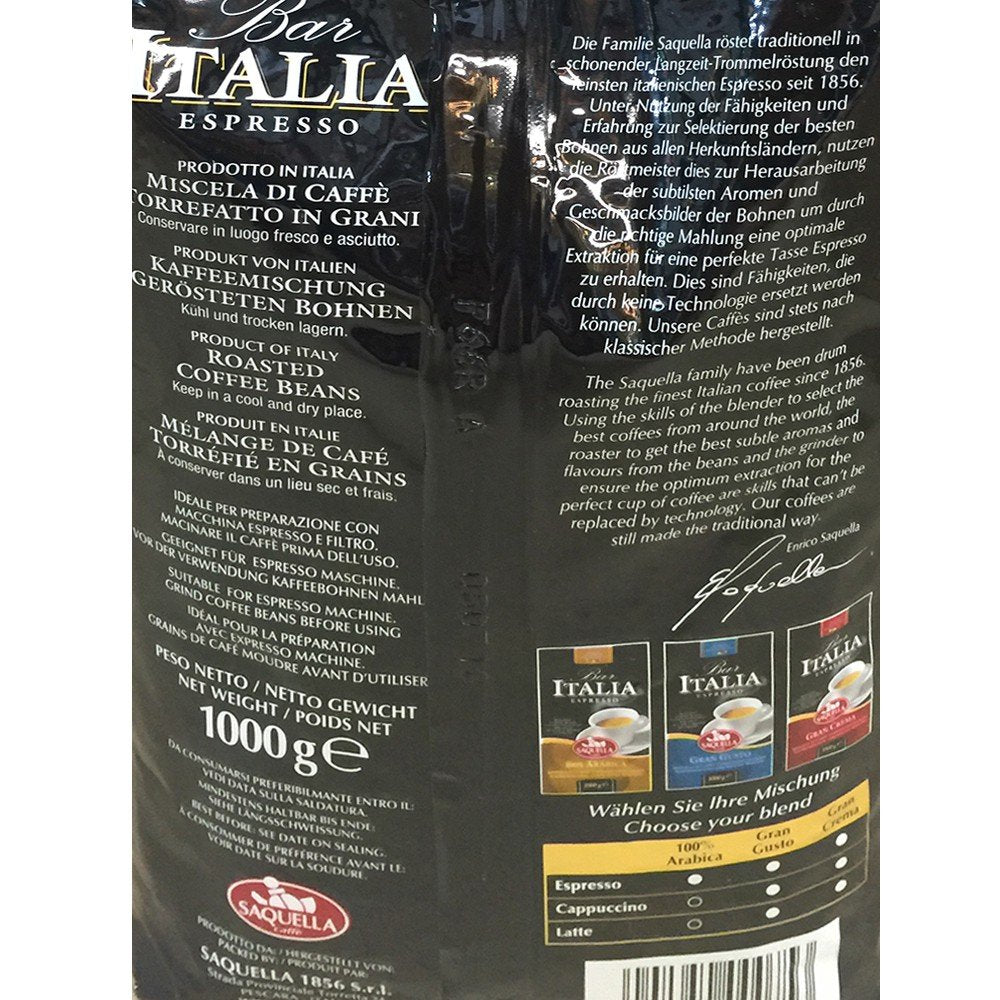 Kafffe, Bar Italia Espresso, Gran Crema (1 kg, Beutel), 1er Pack