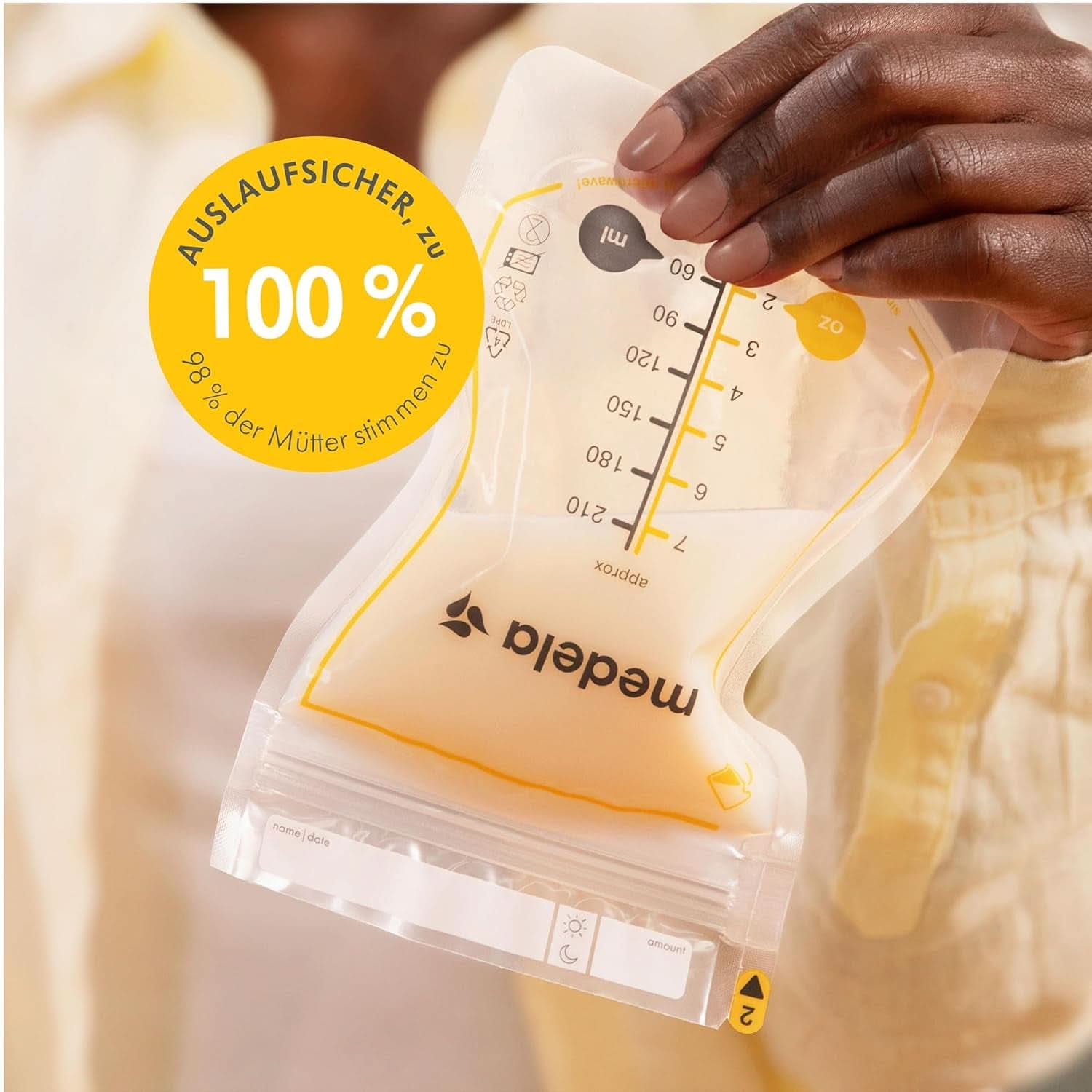 Medela Easy Pour Muttermilchbeutel Zum Einfachen Ausgießen, 100 Stück, 210 ml, Auslaufsichere Einweg-Muttermilchbeutel Mit Überlaufschutz, Stillhelfer Zubehör Babynahrung und Stillen Naty Shop