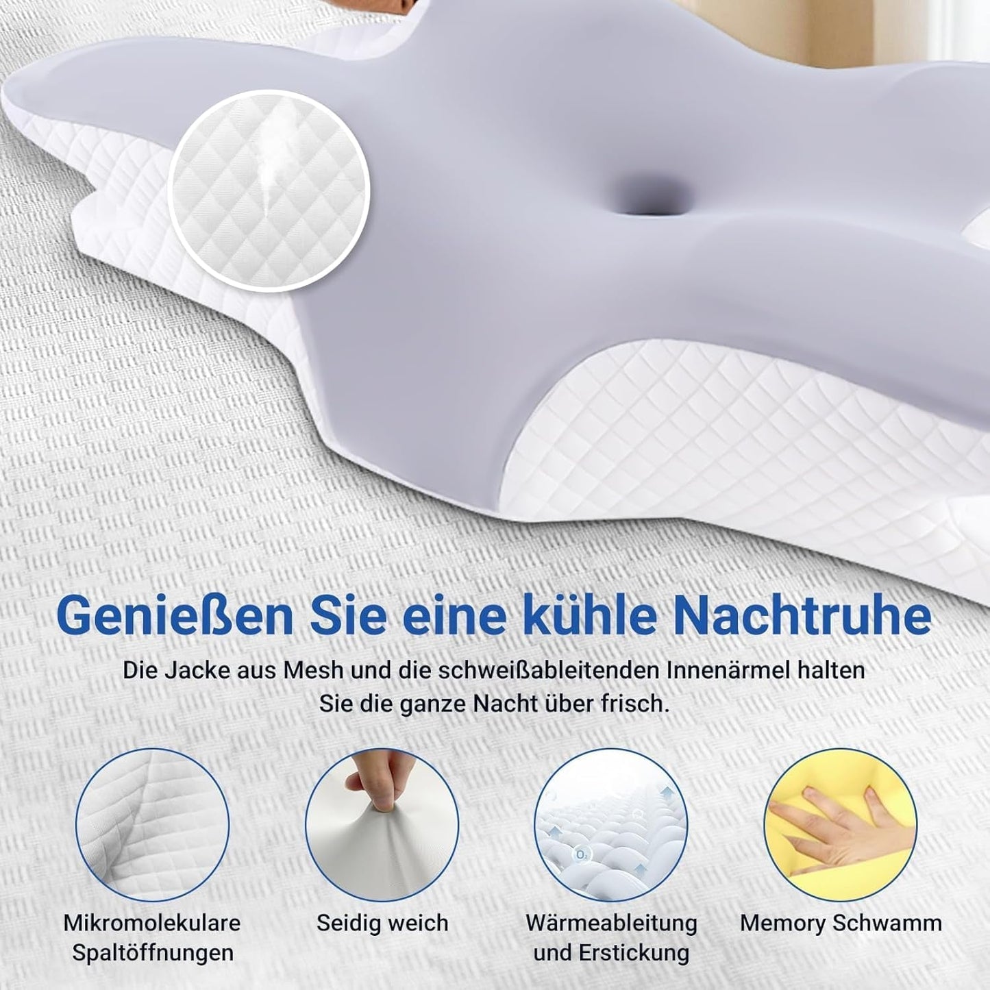 Hothands Memory Foam-Kissen, ergonomisches orthopädisches Kissen, seitliches Rückenkissen zur Linderung von Bauchschmerzen, verbessert die Schlafqualität, 62 x 41 x 13/11 cm, orthopädische Nackenkissen, Naty Shop