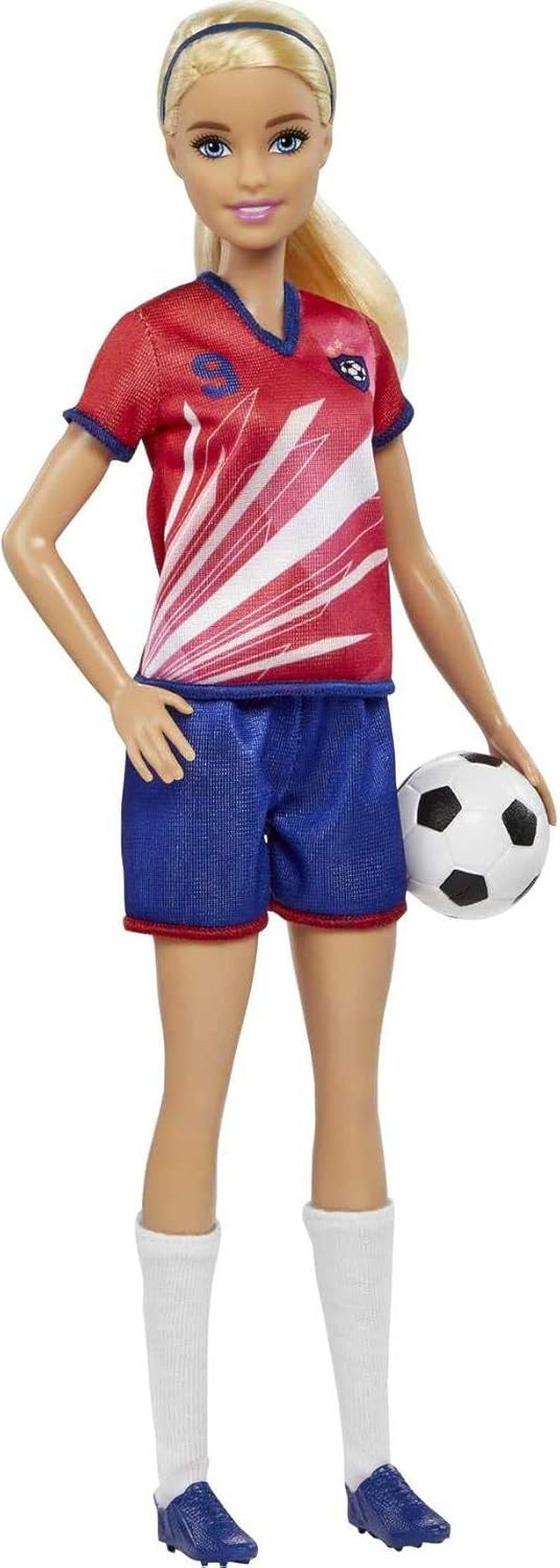Barbie-Serie „You Can Be Anything“, Fußballspielerin, Fußballspielerin mit blonden Haaren, rotes und blaues Trikot, Ball, Zubehör, Puppe inklusive, Geschenk für Kinder ab 3 Jahren, HCN17