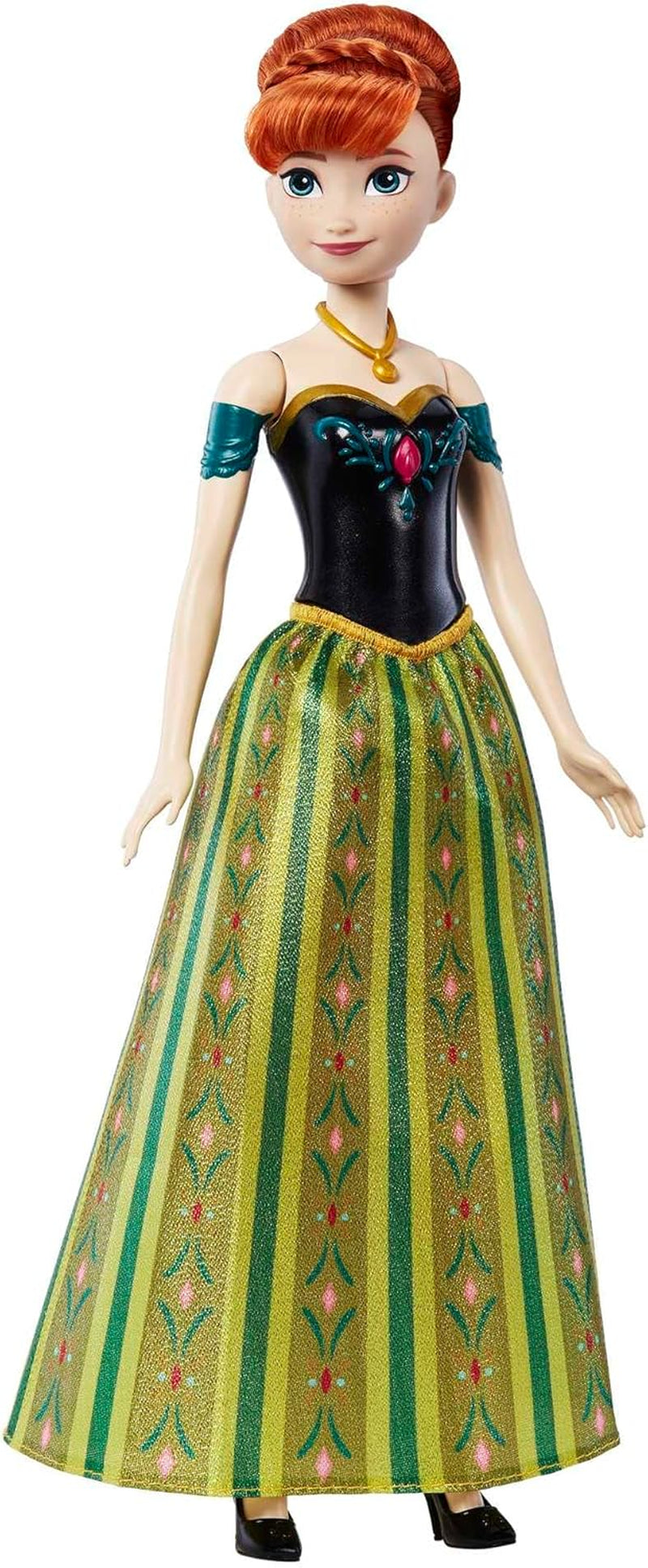 Mattel Disney Frozen Singing Anna Doll – 30-Sekunden-Liedausschnitt, klassisches Schloss-Outfit, abnehmbarer weicher Rock, kämmbares Haar, für Kinder ab 3 Jahren, deutsche Version, HMG41