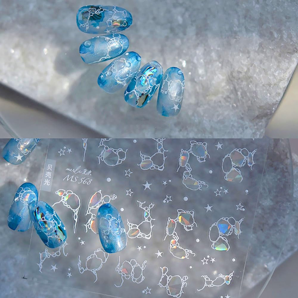Glitzer-Nagelaufkleber, Sommer-Wasserwellen, Sternenhimmel-Nagelkunst, Fantasie-Meerwasserwellen, Nageldesigns, Nagelaufkleber, Meerwasserwellen, Nagelzubehör, Nagelkunst