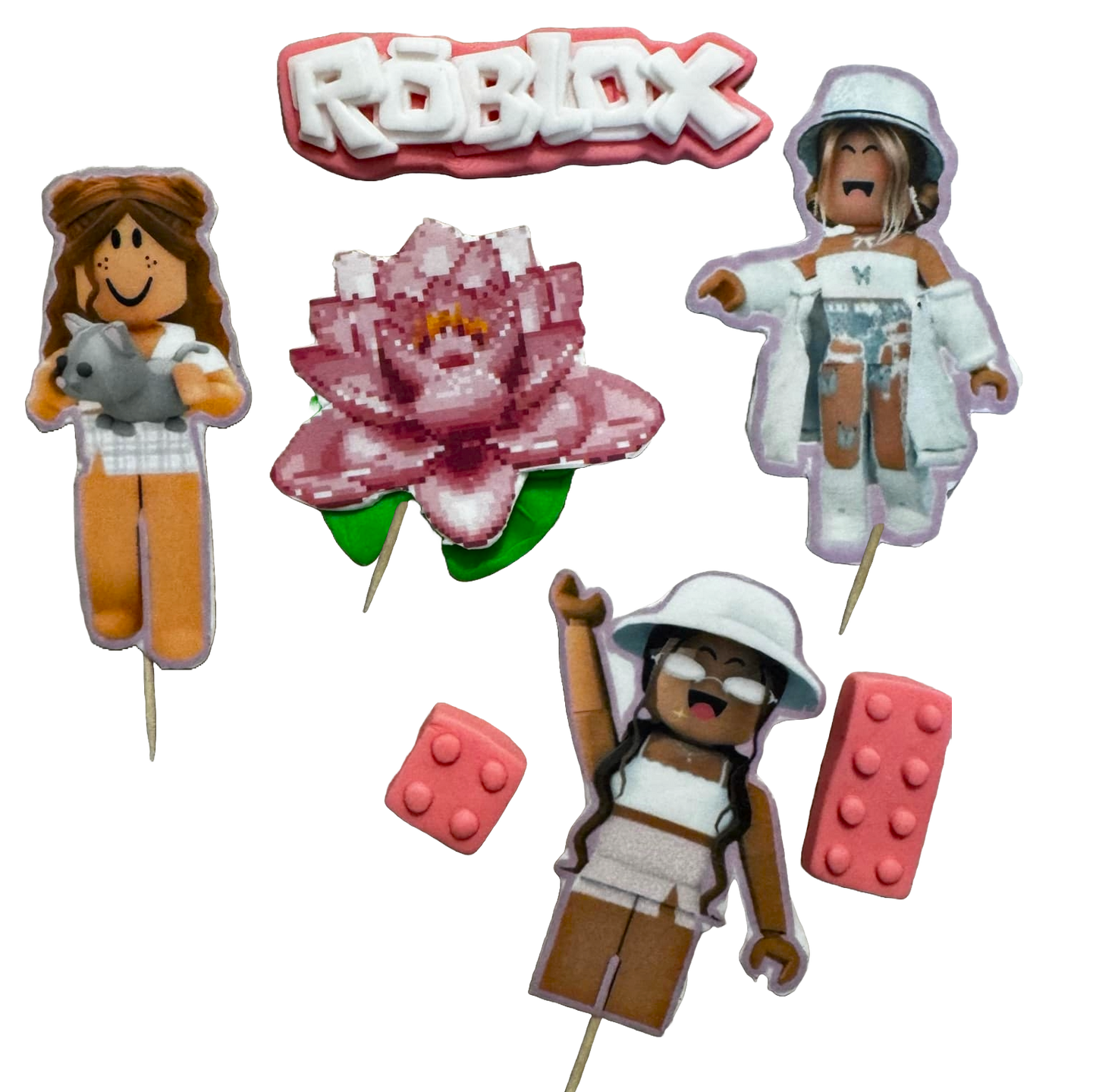 Set mit 7 essbaren Dekorationen aus Zuckerpaste, Roblox-Mädchen-Dekorationen aus Zuckerpaste, Naty Shop