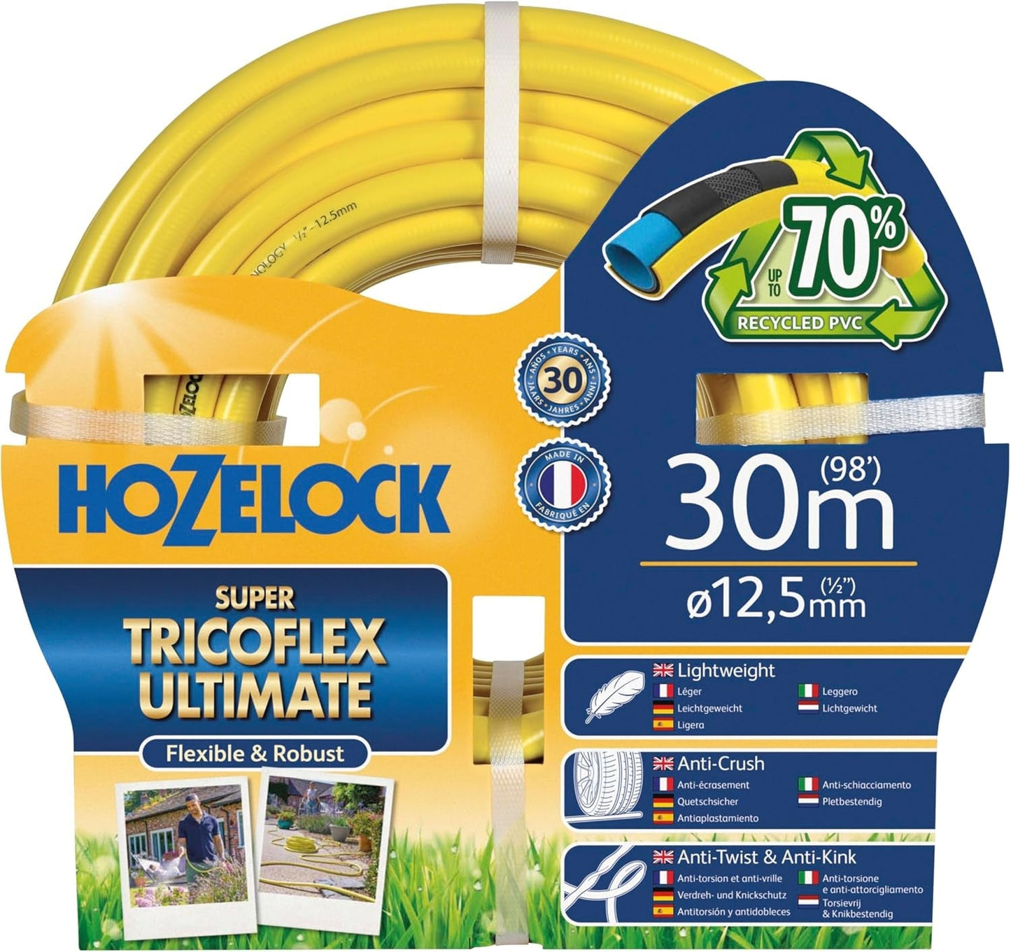 HOZELOCK-Schlauch – Ultramax 12,5 mm x 30 m, bis zu 70 % recyceltes PVC, robust, wetterfest, verdrehsicher, biege- und quetschfest, grau