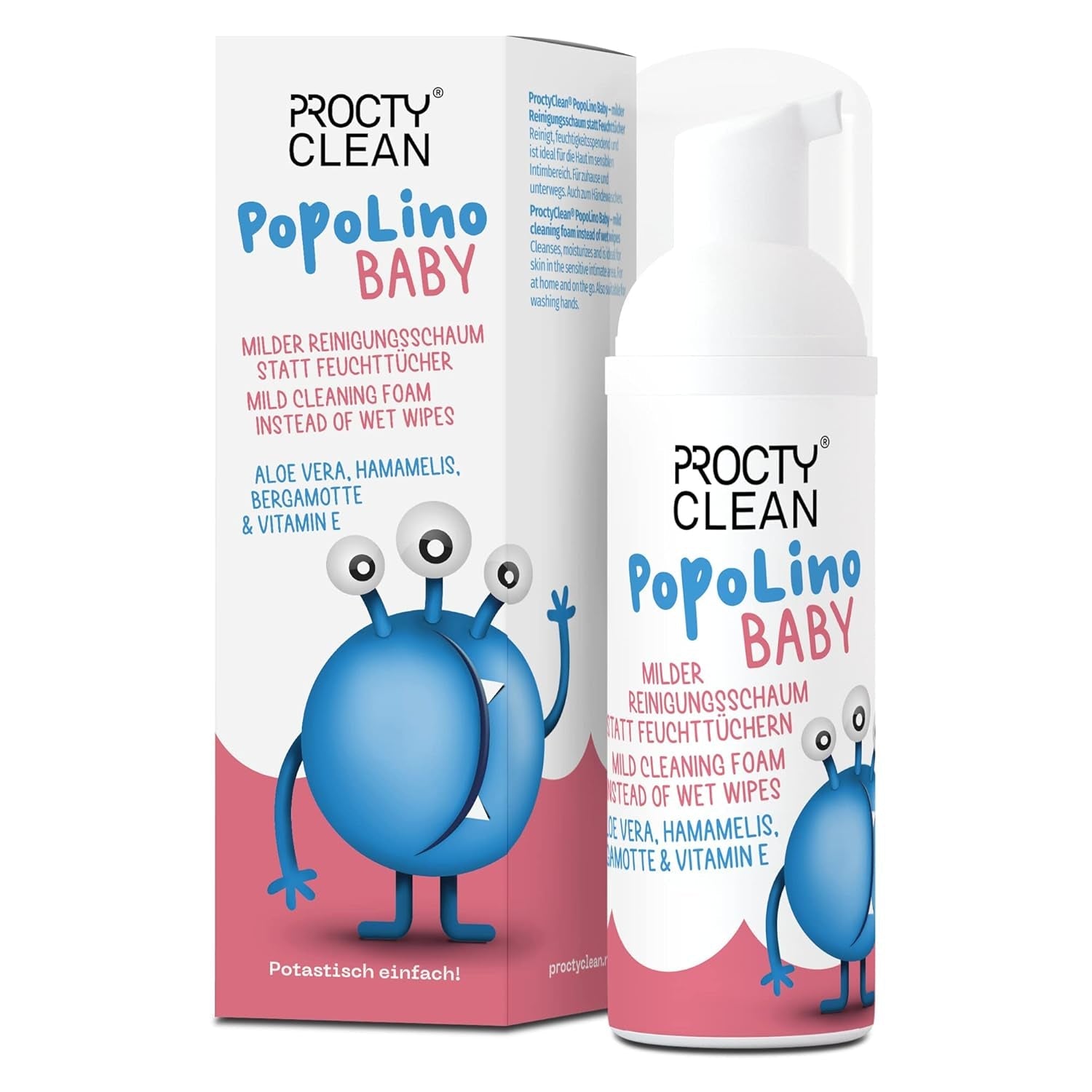 PopoLino Baby-Schaumstoff mit weicher Unterseite anstelle nasser Babytücher. Veganer und natürlicher kosmetischer Reinigungsschaum! Poschaum mit Aloe Vera, Hamamelis, Bergamotte und Vitamin E. Macht Po und Umwelt glücklich.