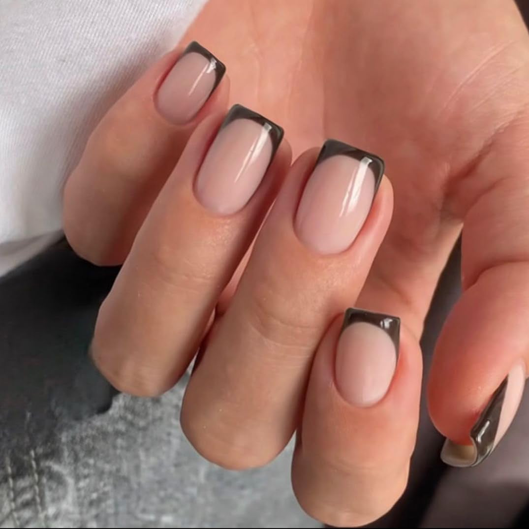 Lange French Tips Gold Glitzer Kleber auf langen quadratischen Nägeln Glitzer French Tip Falsche Nägel Set Quadratische künstliche Nägel für Frauen 24 Stück
