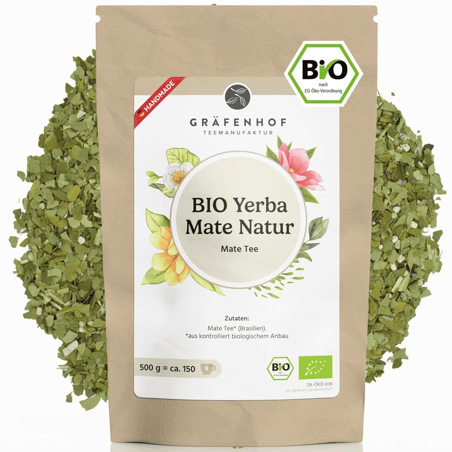 Bio-Yerba-Mate-Tee, das Original, 1 kg loser Mate-Tee, hoher Koffeingehalt, ungeröstet, luftgetrocknet, im Labor getestete Mate-Blätter, verpackt in Deutschland, Premium-Qualität von Gräfenhof