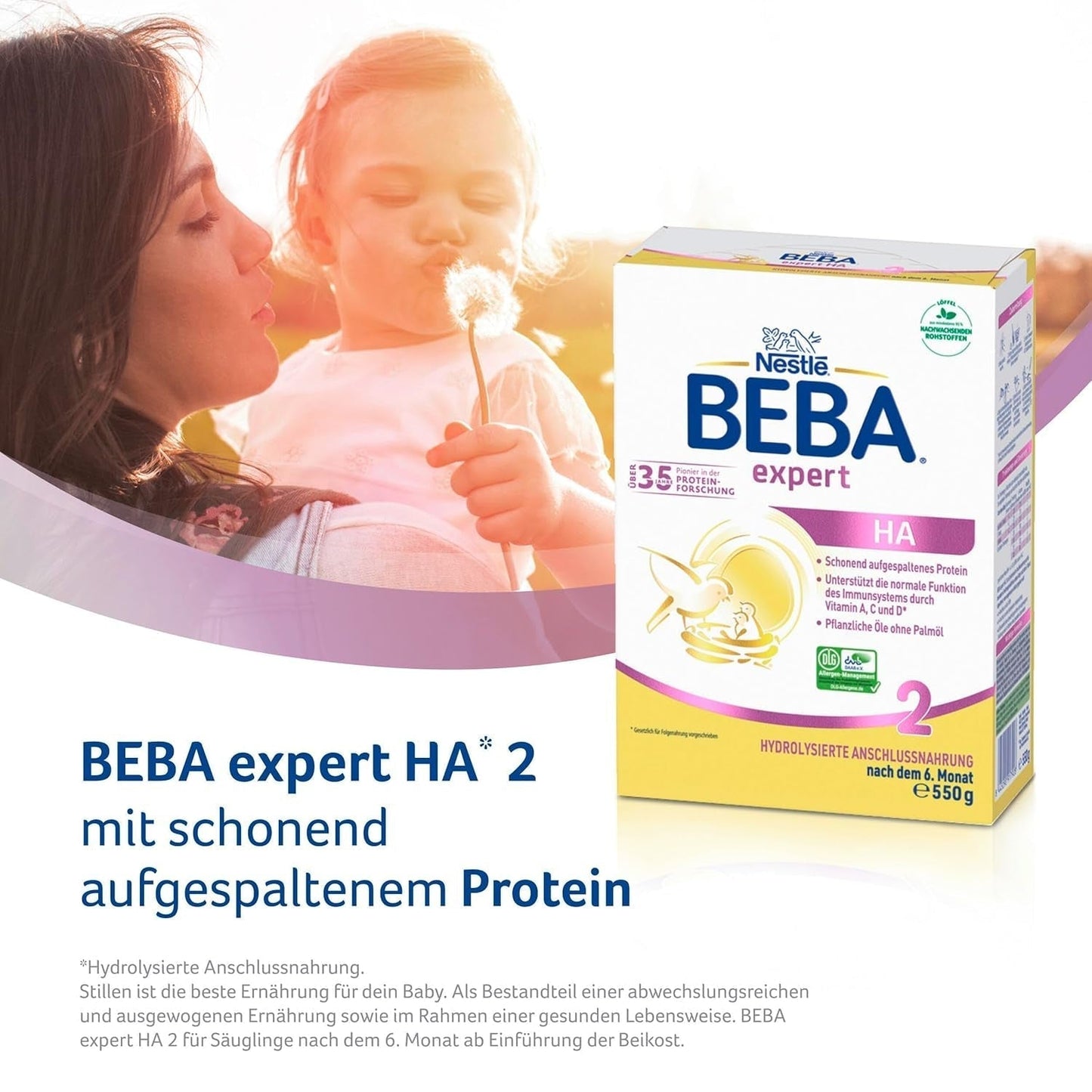 BEBA Expert HA 2 Folgemilch nach 6 Monaten, Babynahrung mit hydrolysiertem Protein, nur Laktose, palmölfrei, 6er Pack (6 x 550 g) Naty Shop