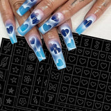 6 Blatt Airbrush-Schablone, Nagelaufkleber, Schmetterling, Flamme, Sterne, Herz, Sterne, Nagelaufkleber, Druckschablone, Werkzeug, Nagelkunst, selbstklebende Aufkleber für Frauen, Nagelkunst-Designaufkleber