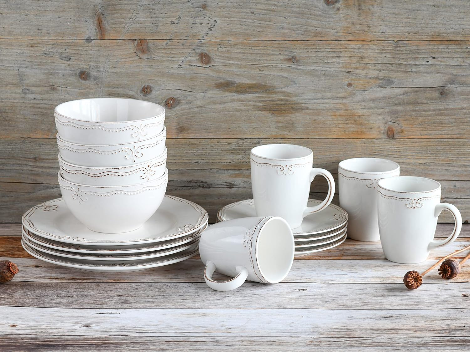 CreaTable, 23601, Serie Romantic Vintage, 16-teiliges Tafelservice für 4 Personen, Kombiservice aus Porzellan, spülmaschinen- und mikrowellengeeignet, hochwertige Herstellung