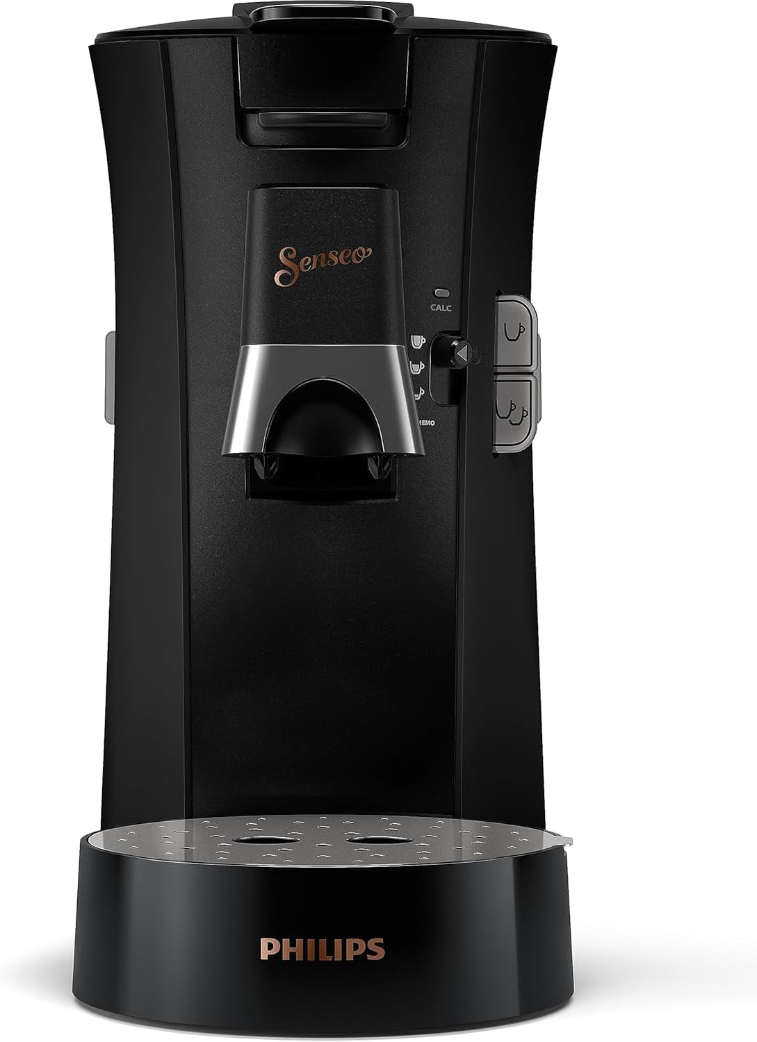 PHILIPS Senseo Select Kapsel-Espressomaschine mit Auswahl der Kaffeeintensität und Memory-Funktion, aus recyceltem Kunststoff, Farbe: Schwarz (CSA240/60)