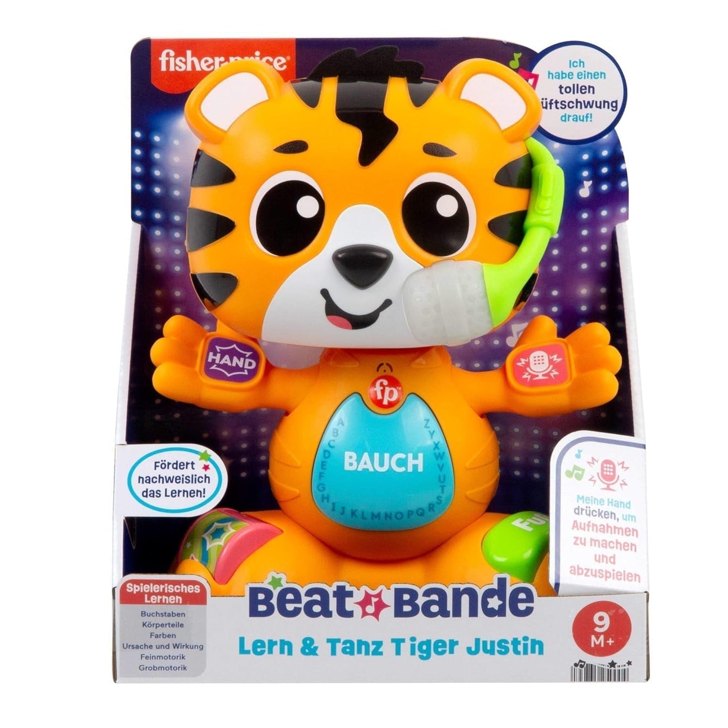 Fisher-Price Baby und Kleinkind Beat Bande Lern & Tanz Tiger Justin Lernspielzeug mit Geräuschen und Lichtern für Babys ab 9 Monaten, deutsche Ausgabe, HYL31 Babyspielzeug Naty Shop