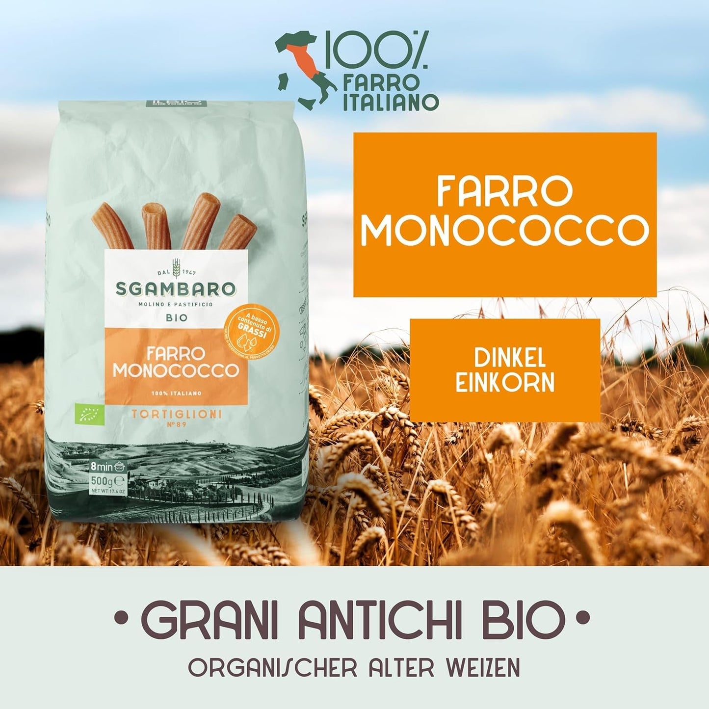 Bio-Tortiglioni-Nudeln Nr. 89 – 500 g Fettarme Weizennudeln – Geringer Fettgehalt – Ballaststoff- und Proteinquelle