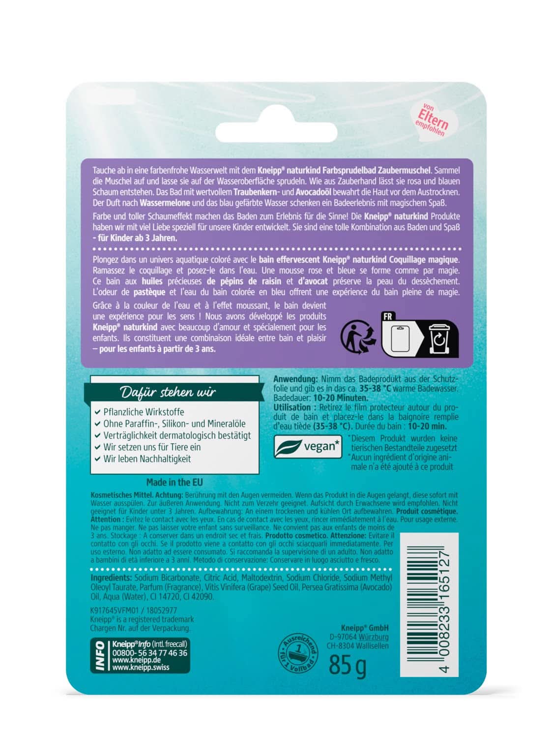 Kneipp Naturkind, Badezusatz mit wertvollem Traubenkernöl und Avocado – schwimmendes Peeling mit Melonengeschmack für magischen Badespaß – 1 Stk. Naty Shop Dusche und Bad