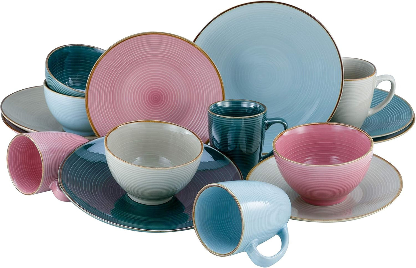 CreaTable, 22506, Serie COSY DAY, 16-teiliges Tafelservice für 4 Personen, Kombinationsservice aus Porzellan, spülmaschinen- und mikrowellengeeignet, hochwertige Herstellung