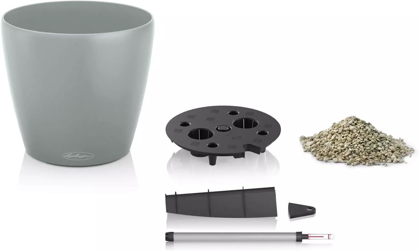 LECHUZA Blumentopf Classico Color ECO 35 Hellgrau mit Bewässerungssystem und Wasserstandsanzeige | Hergestellt aus 100 % recyceltem Kunststoff | Mattes Finish | Ø 34,5 x 32,5 cm | 18930