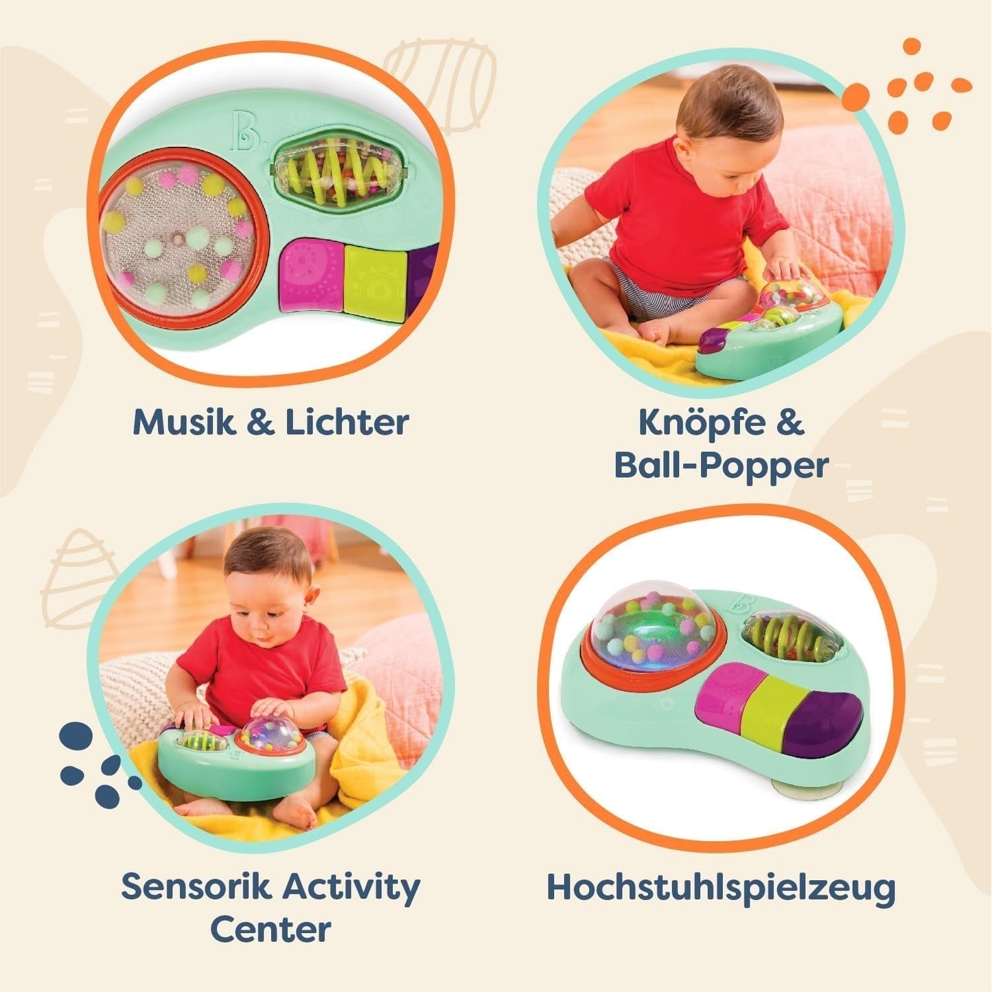 B. Spielzeug - Kinderspielzeug für Hochstuhl - Saugnapfspielzeug mit Musik, Lichtern, Geräuschen - Sinnesspielzeug - Motorikspielzeug für Kinder - ab 6 Monaten - Whirly Pop Baby Toys Naty Shop