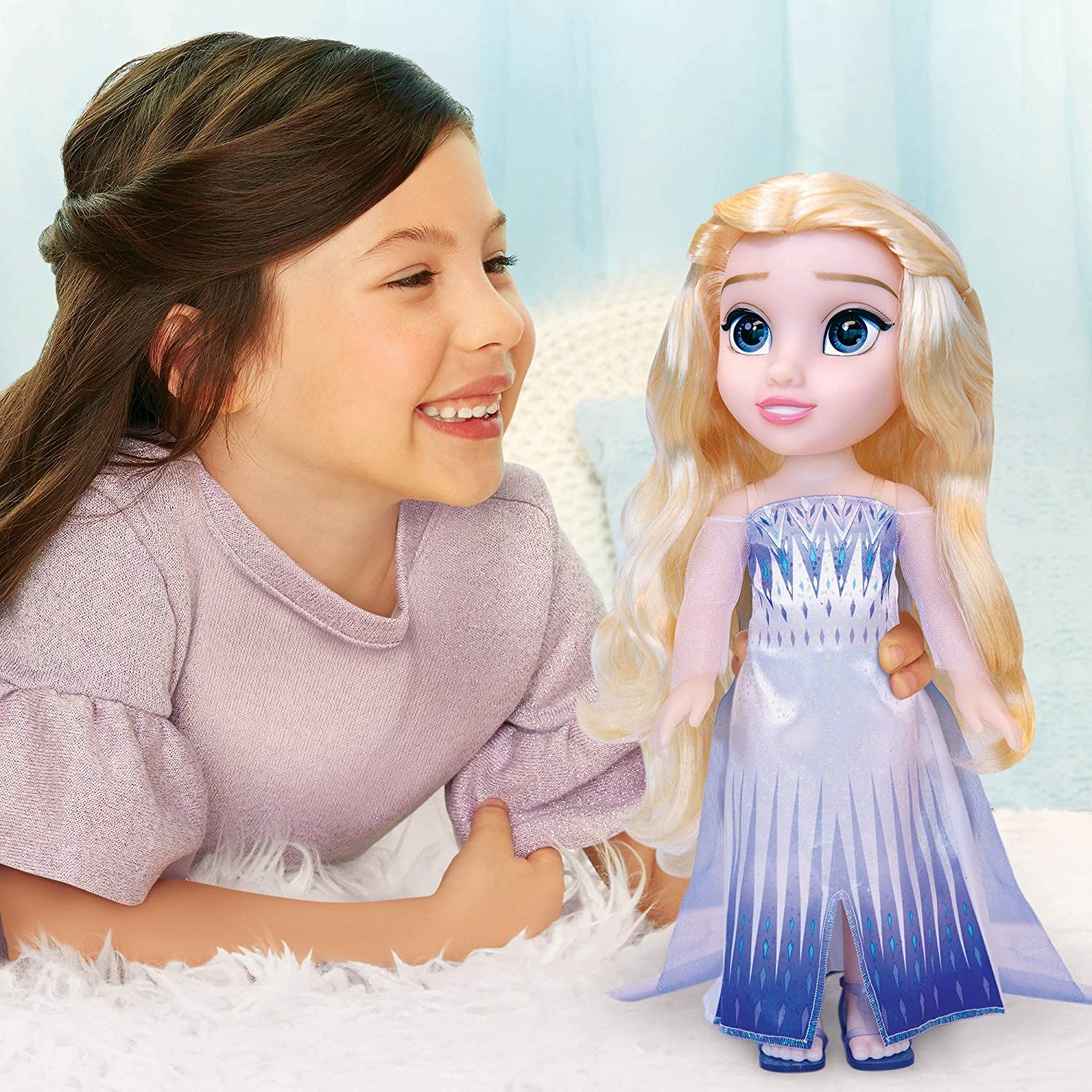 Disney Frozen 2 ELSA, die Schneekönigin-Puppe – 35 cm große, bewegliche Puppe im ikonischen Modekleid und langen, wallenden Haaren für zusätzlichen Spielspaß, für Mädchen ab 3 Jahren, 214894 Naty Shop Dolls