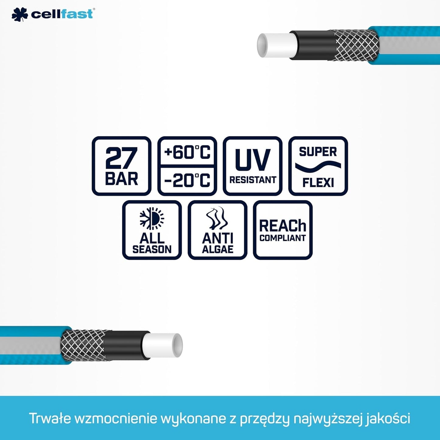 Cellfast Ideal Gartenschlauch-Set, robust, flexibel, 4-lagig, Sprinkler, UV- und algenbeständig, Reach-Technologie, 27 bar, -20/+60° kurzfristig, 1/2 Zoll, 20 m