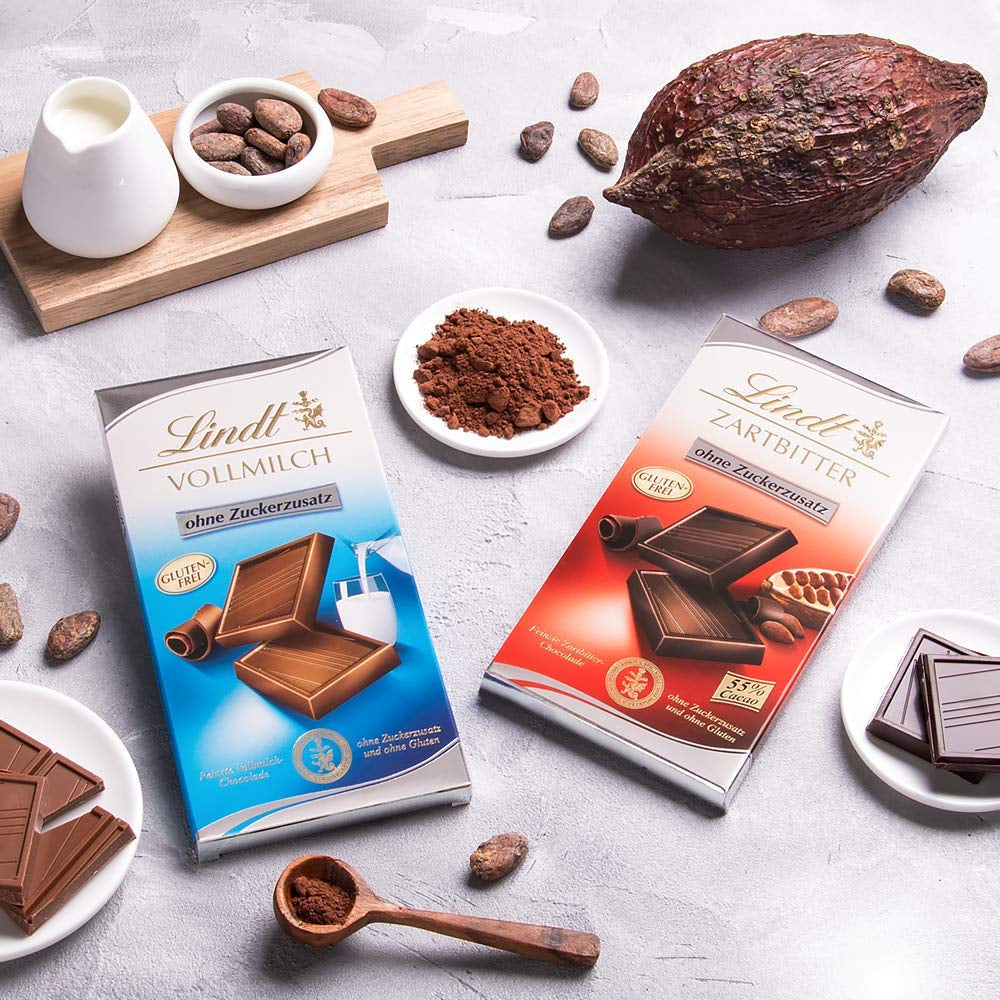 Dunkle Schokolade ohne Zuckerzusatz | Tablette 100g | Feinstes mit 55 % Kakao, glutenfrei | Schokoriegel | Schokoladen-Geschenkset (4er-Pack)