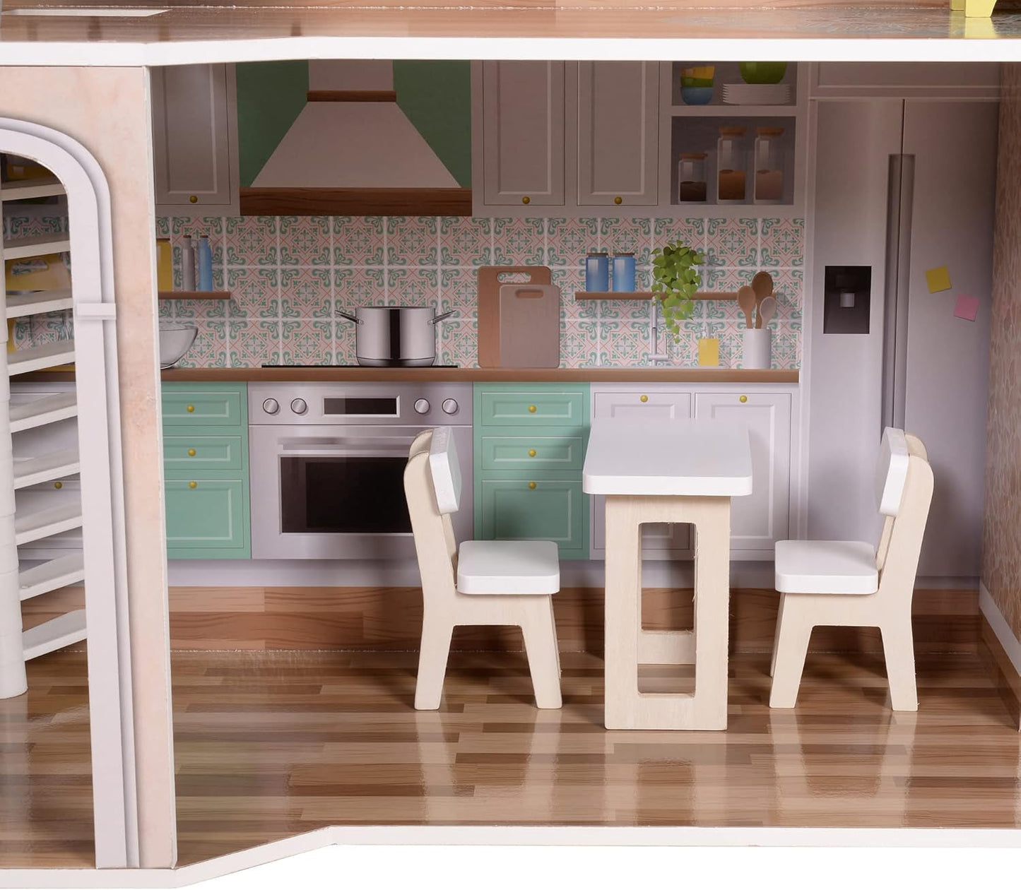 Olivia's Little World Modernes, dreistöckiges interaktives Puppenhaus aus Holz im mediterranen Stil für Kinder mit 17 Puppenmöbelzubehör, mehrfarbig, TD-13551B