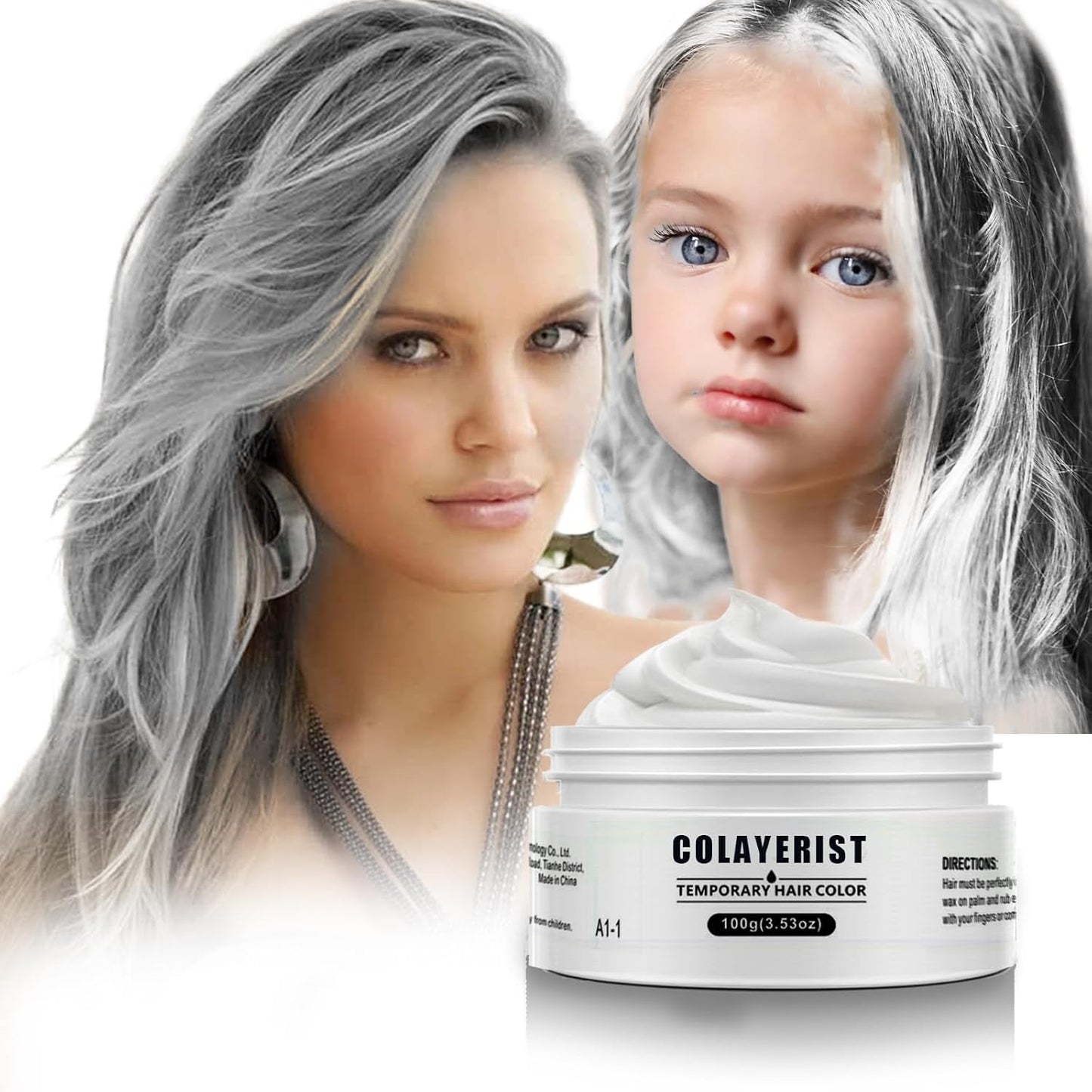 COLAYERIST Waschbare temporäre schwarze Haarfarbe, Haarfärbewachs für Männer und Frauen, Haarwimperntusche für Party oder Cosplay, saubere Haarfärbeprodukte, Haarfärbemittel, Naty Shop White