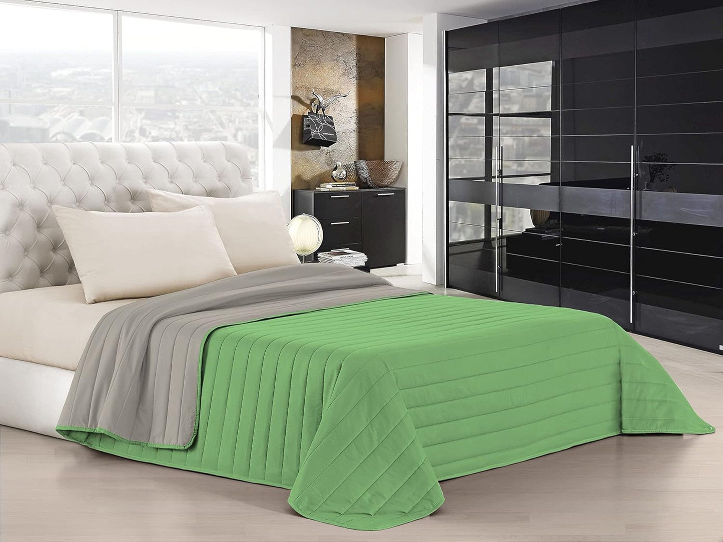Italienische Bettwäsche Estivo Einzelbett, Leinen, Aqua, 170 x 270 cm Bettdecken und Steppdecken Naty Shop Grün/Hellgrau Matrimoniale, 260 x 270 cm