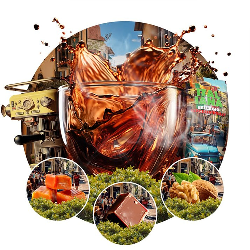 Geröstete Kaffeebohnen Italiana Bellagio 1kg | 80 % Arabica und 20 % Robusta | mit einem Hauch von Nüssen und dunkler Schokolade | frisch geröstet, säurearm | für Kaffeemaschinen | Blauer Orca-Kaffee
