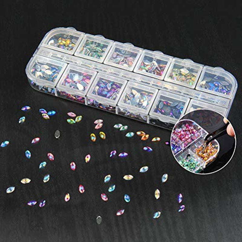 Nagel-Strasssteine ​​mit Punktierungswerkzeugen, 3D-Nageldekoration, Nagel-Glitzerstein-Set, Nail-Art-Glitzer, Nagelzubehör, Nageldesign mit Pinzette