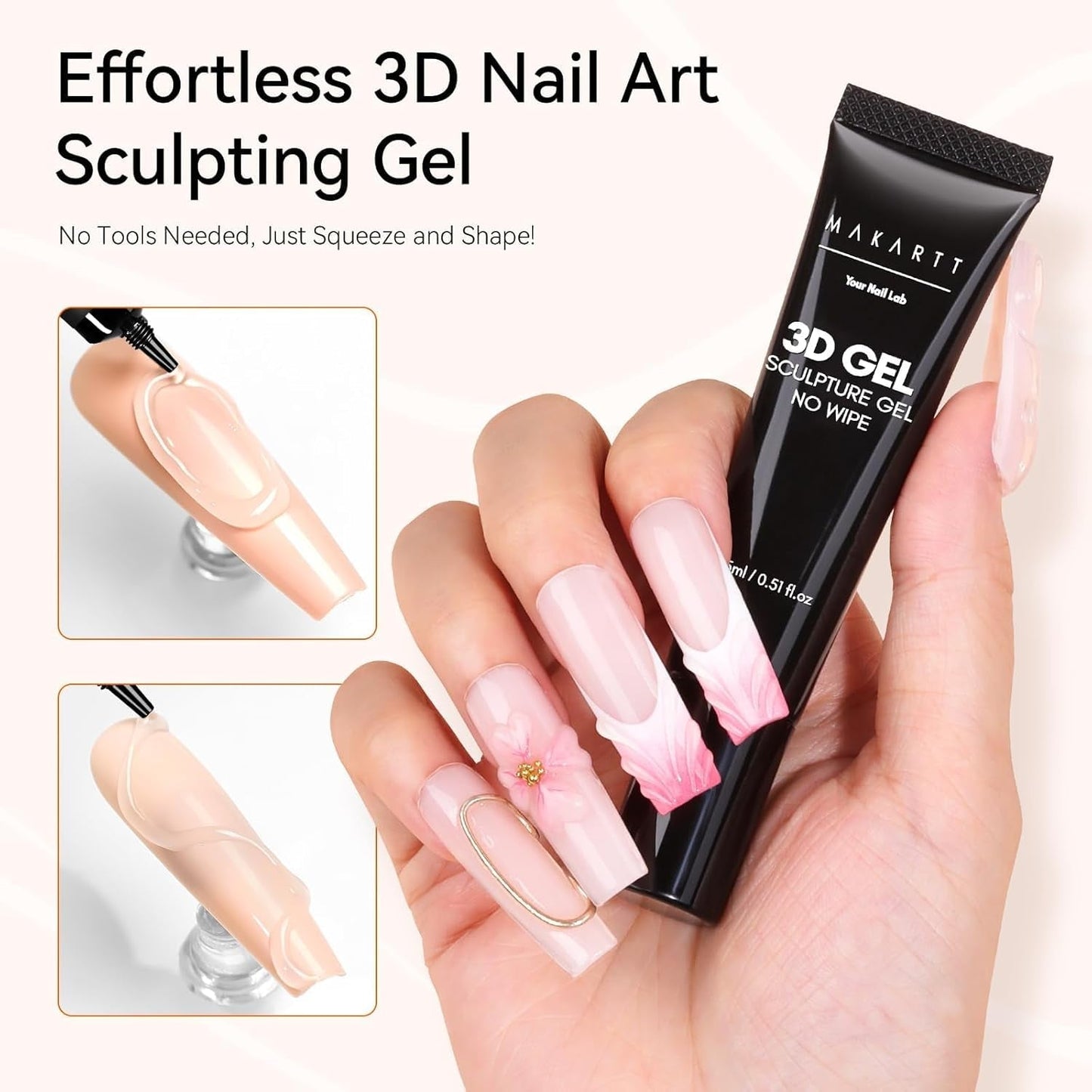 Makartt 3D Nail Art Gel – Strass-Klebegel 15 g für Nagel-Schlüsselanhänger, multifunktionales Nagelskulptur-Gel für DIY-Nageldesign, Nagelskulptur-Nagelmodellierung zu Hause (transparent)
