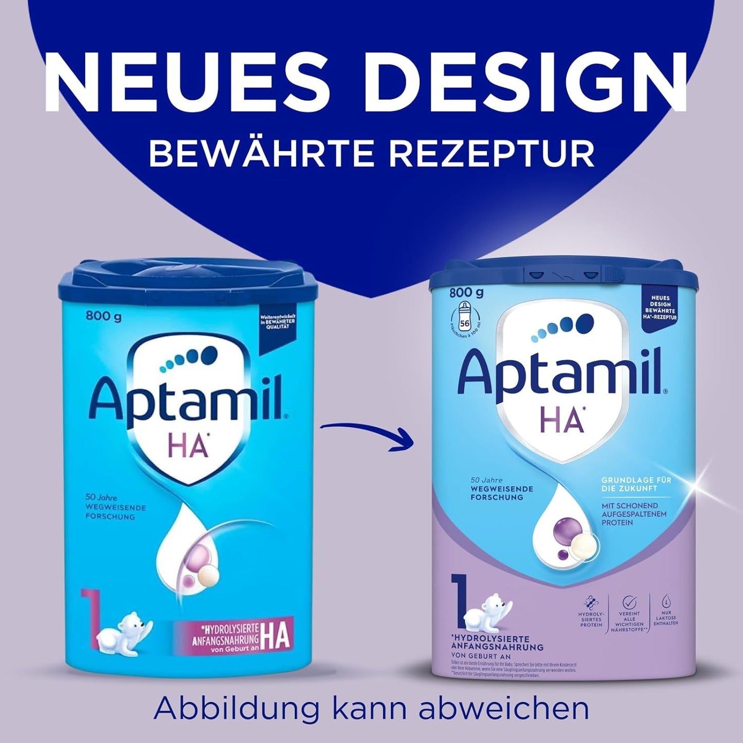 Aptamil HA 1 - Säuglingsnahrung ab der Geburt, mit DHA, laktosefrei, palmölfrei, Babynahrung, Milchpulver, 1 x 800 g