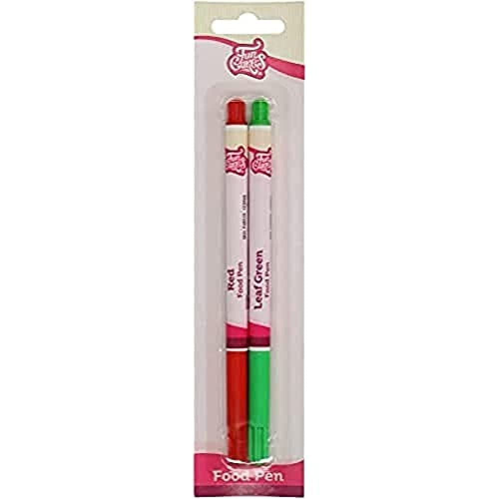 Funcakes Lebensmittelfarbstifte Rot-Grün: Lebensmittelfarbstifte, flexible Spitze für dicke und dünne Linien, essbarer Stift für Kekse, Kuchen, Fondant und mehr, ideal zur Personalisierung, Halal-zertifiziert